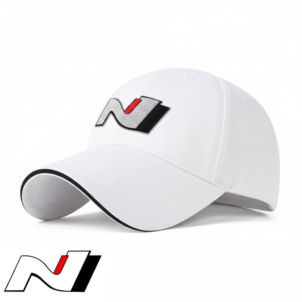 Hyundai N Hat Embroidered Baseball Cap - Limited Edition White Color