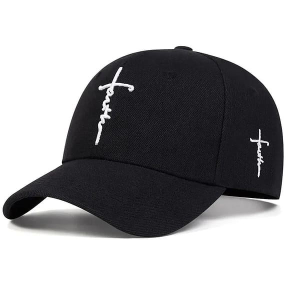 faith cross embroidered cotton baseball cap black white