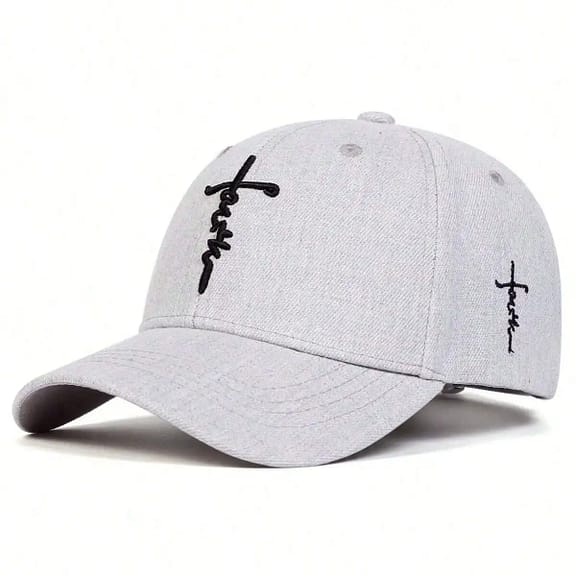 faith cross embroidered cotton baseball cap gray 1