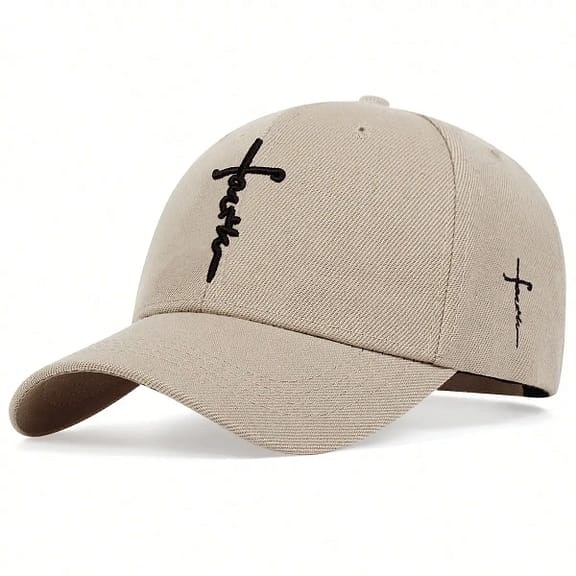 faith cross embroidered cotton baseball cap khaki