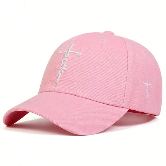 faith cross embroidered cotton baseball cap pink