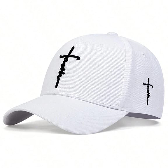 faith cross embroidered cotton baseball cap white 1