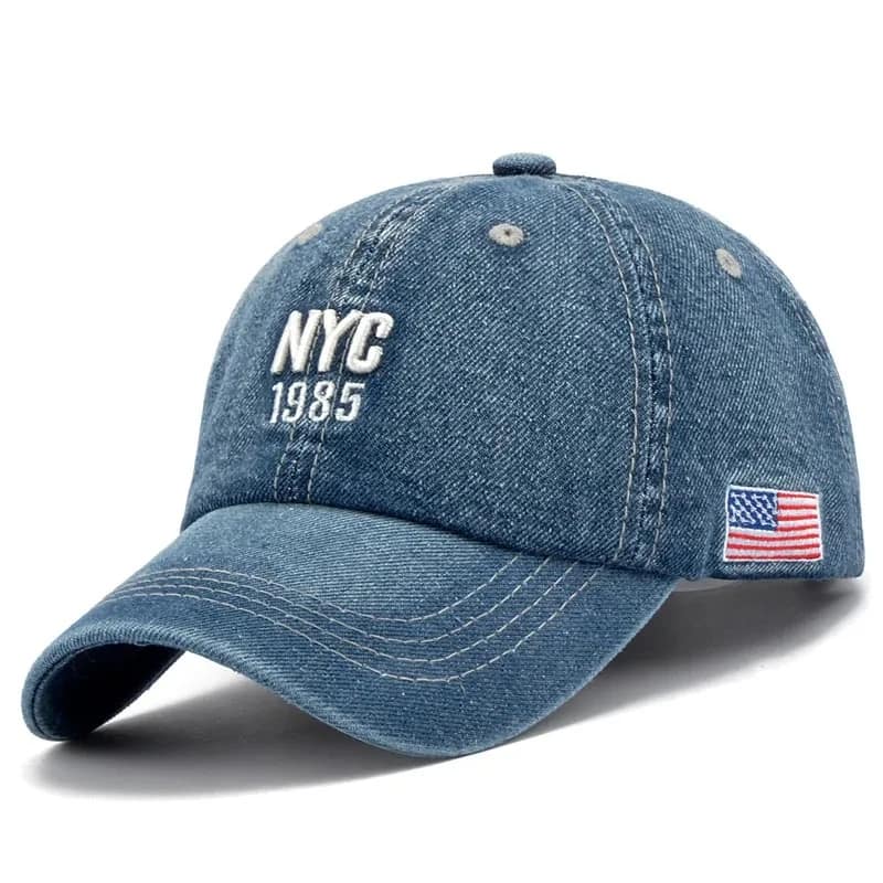 USA NYC Baseball Cap Denim Embroidery Premium Hat Blue USA NYC Baseball Cap Denim Embroidery Premium Hat Blue