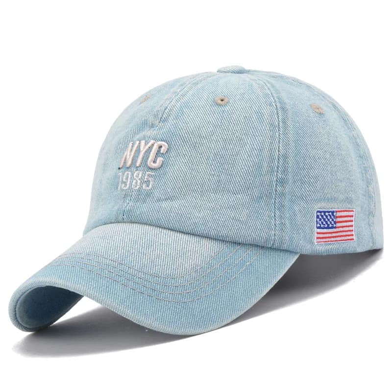 USA NYC Baseball Cap Denim Embroidery Premium Hat Sky Blue USA NYC Baseball Cap Denim Embroidery Premium Hat Sky Blue