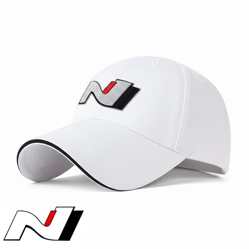 Hyundai N Hat Embroidered Baseball Cap - Limited Edition White Color