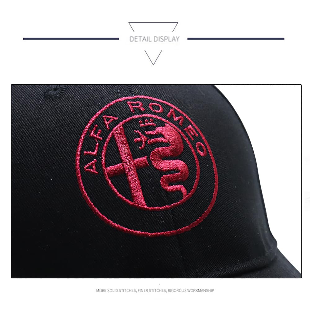 Alfa Romeo Baseball Cap 2023 Cotton Embroidery Adjustable Black Premium Look - Black Color