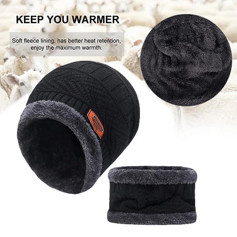 Winter Hats Knit Cap and Velvet Hat Coral Fleece Scarf Outdoor