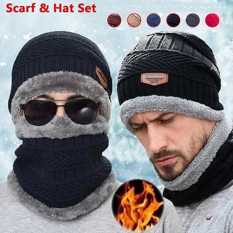 Winter Hats Knit Cap and Velvet Hat Coral Fleece Scarf Outdoor