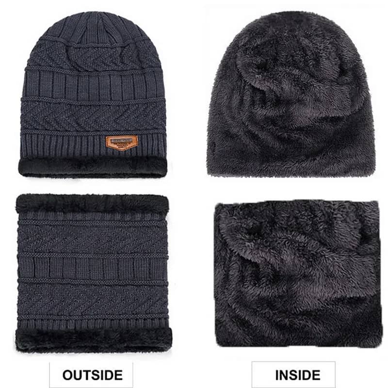 Winter Hats Knit Cap and Velvet Hat Coral Fleece Scarf Outdoor