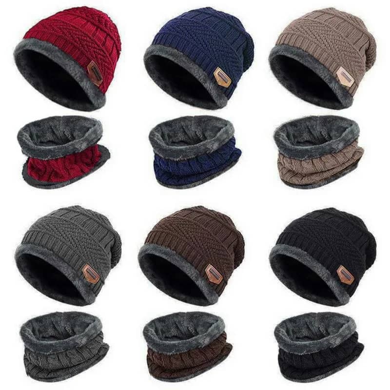 Winter Hats Knit Cap and Velvet Hat Coral Fleece Scarf Outdoor
