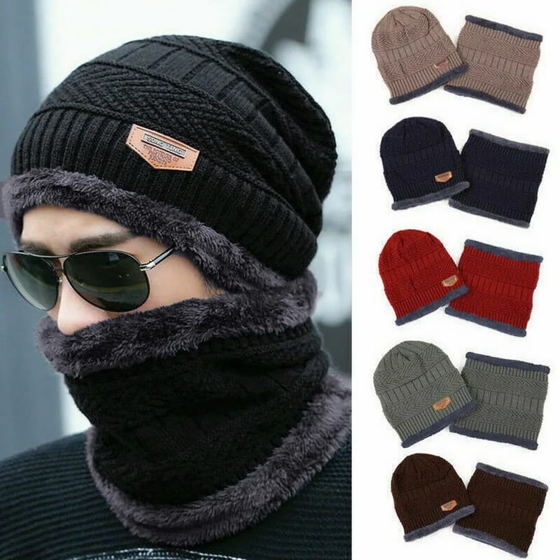 Winter Hats Knit Cap and Velvet Hat Coral Fleece Scarf Outdoor