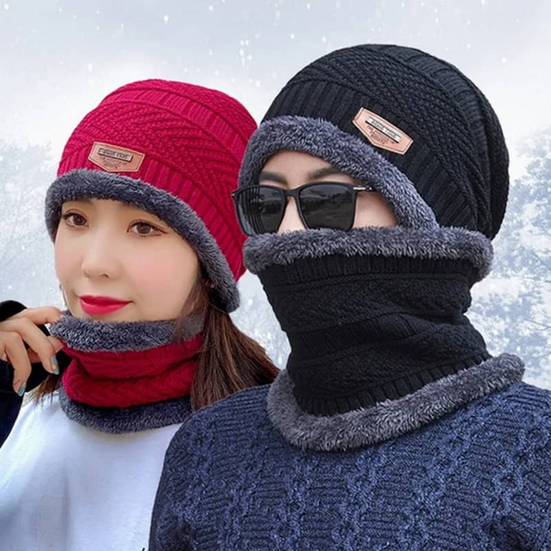 Winter Hats Knit Cap and Velvet Hat Coral Fleece Scarf Outdoor
